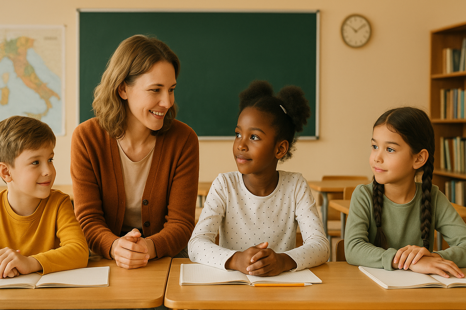 Insegnante d’inglese stabile che lavora con bambini in aula