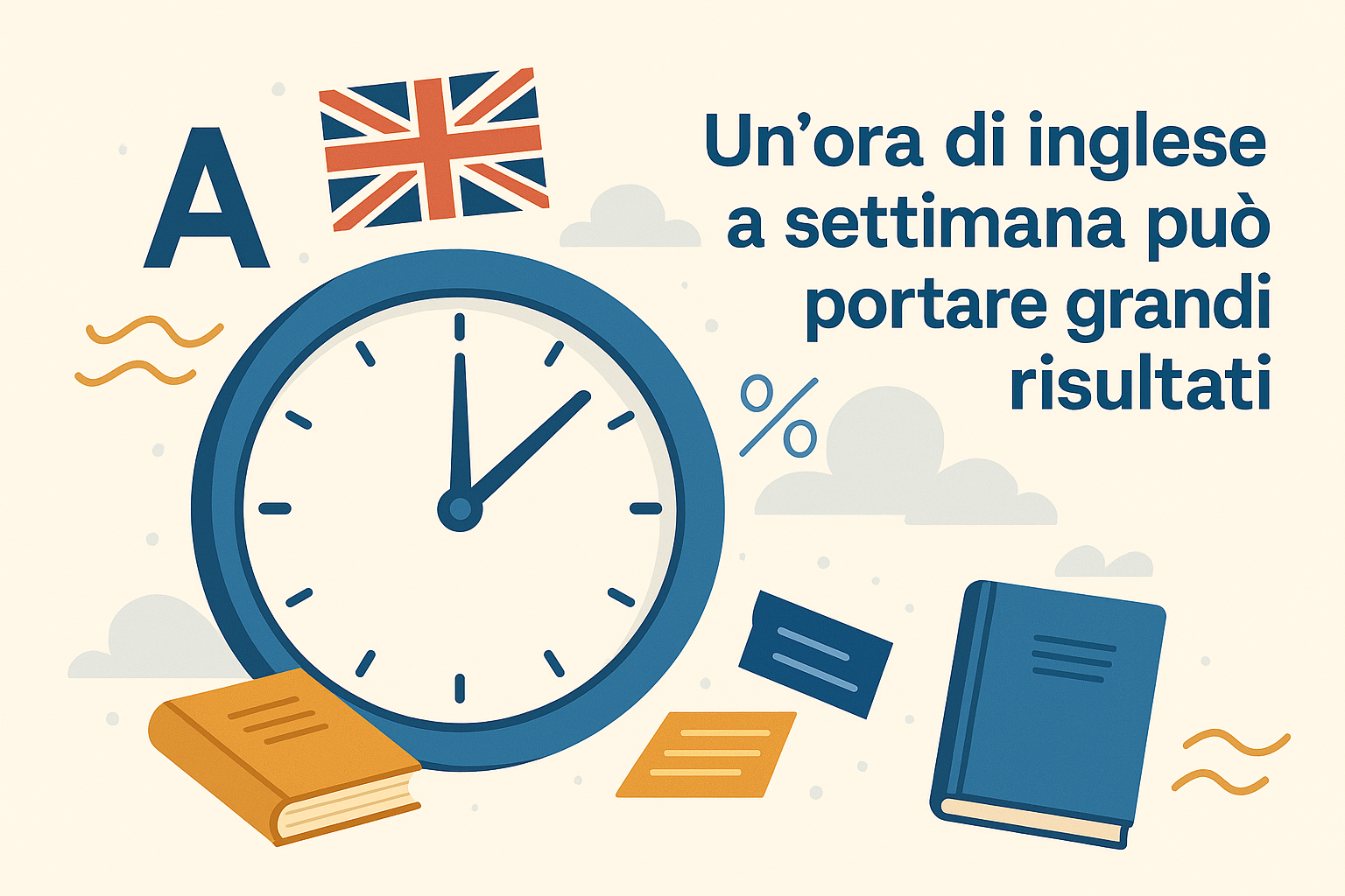 Illustrazione concetto del tempo con orologio e lettere dell’alfabeto inglese